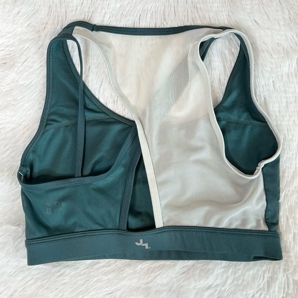 JoyLab Green White Long Line Sports Bra Strappy Mesh Back - Picture 2 of 5